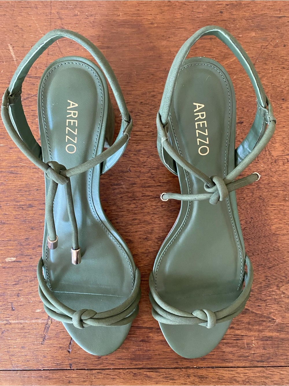 Arezzo: Camila Midi-heel- Olive Green Knot Sandal